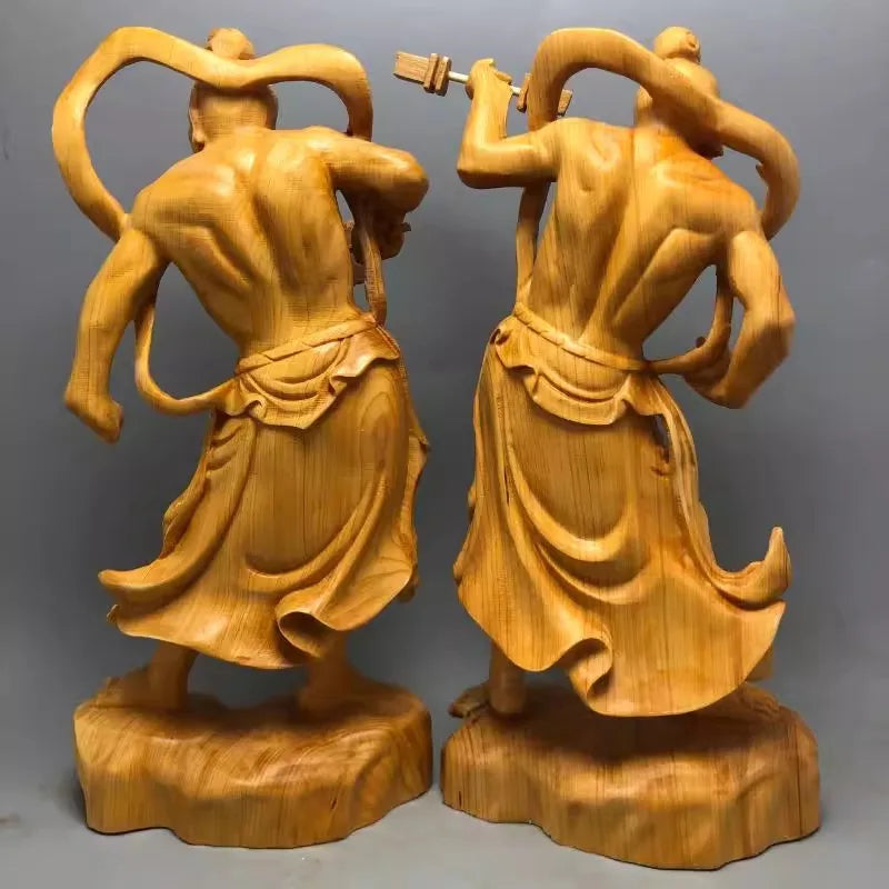 statues bois naturel figures masculines sculpture detaillee art asiatique traditionnel decoration maison chambre