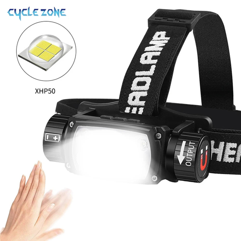 lampe frontale led rechargeable usb mode phare camping extérieur noire orangée