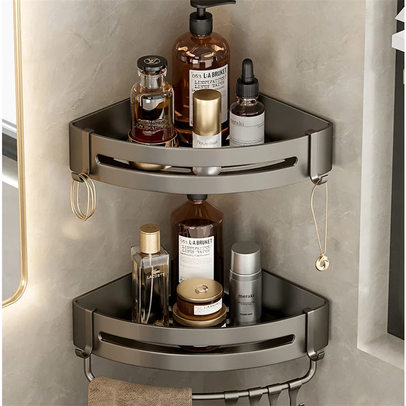 étagère salle bain gris moderne adhésif alliage aluminium poli unique niveau rangement góc