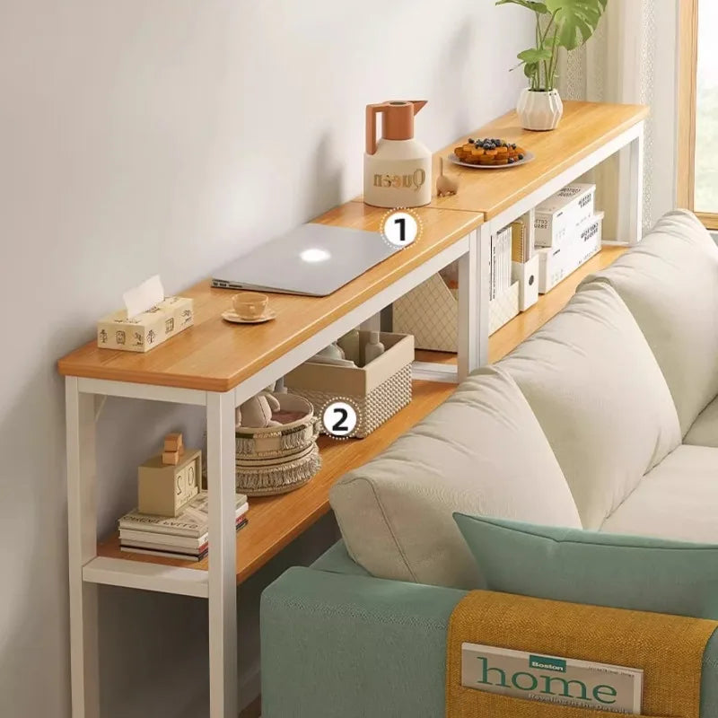 table d'appoint moderne bois naturel blanc poches plateau serviettes tasse
