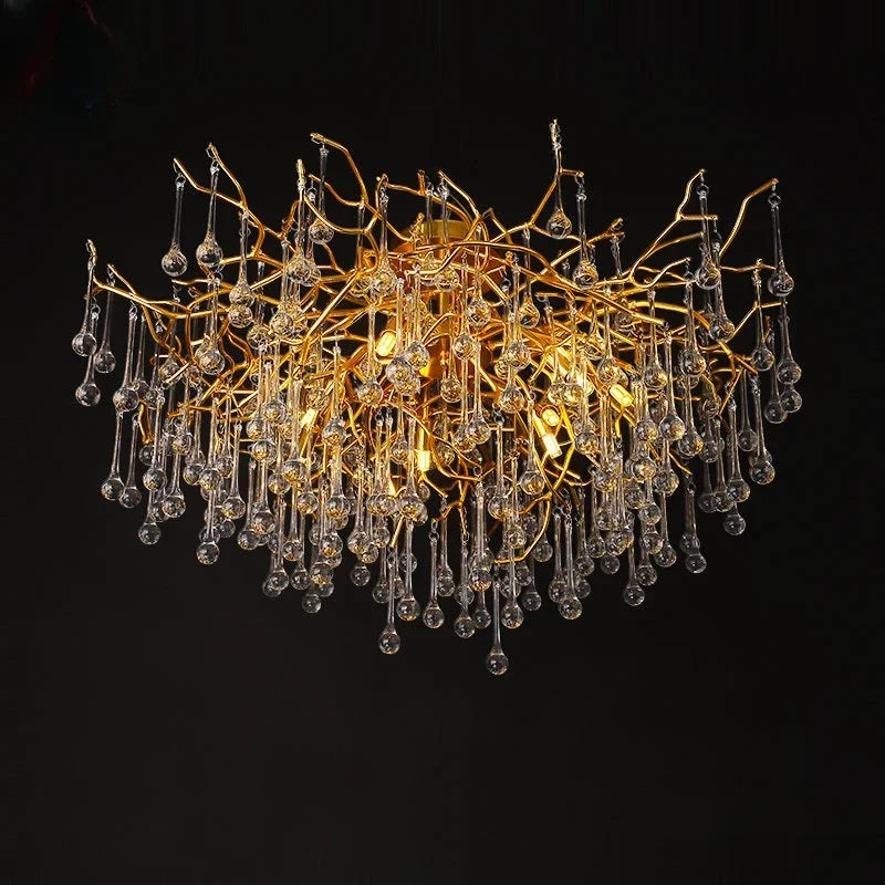 lustre moderne élégant doré branches stylisées pendantes lumière chaude lumière blanche 100cm 60cm 80cm