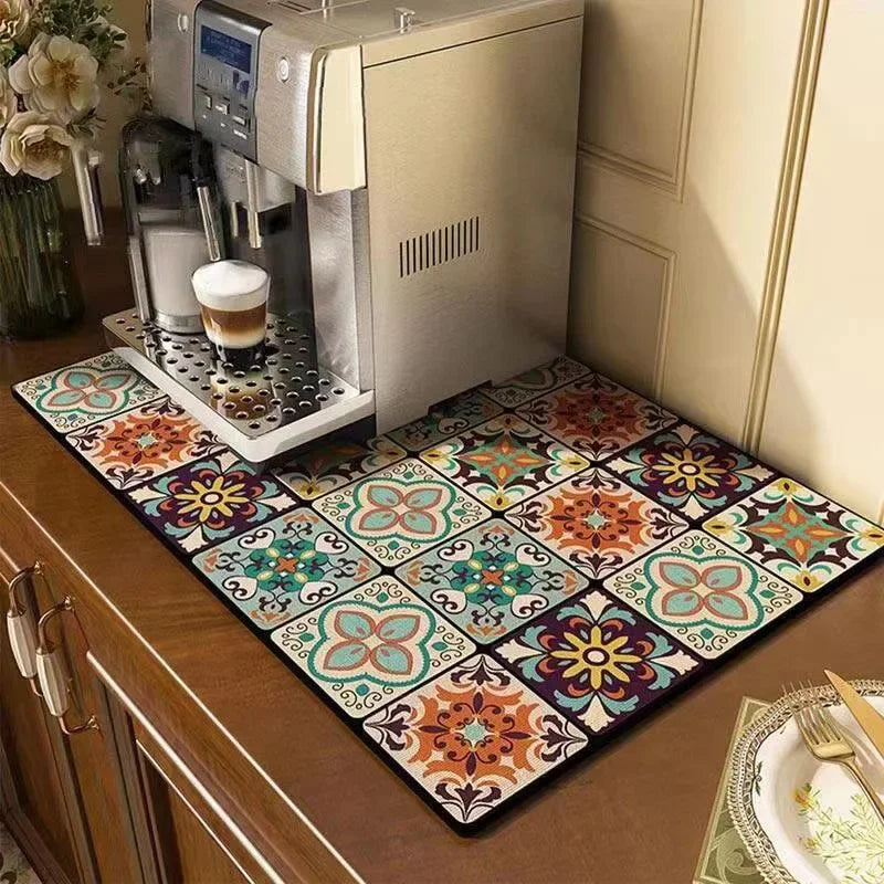 tapis cuisine moderne vert motifs floraux 30x40cm 40x50cm 50x60cm absorbant
