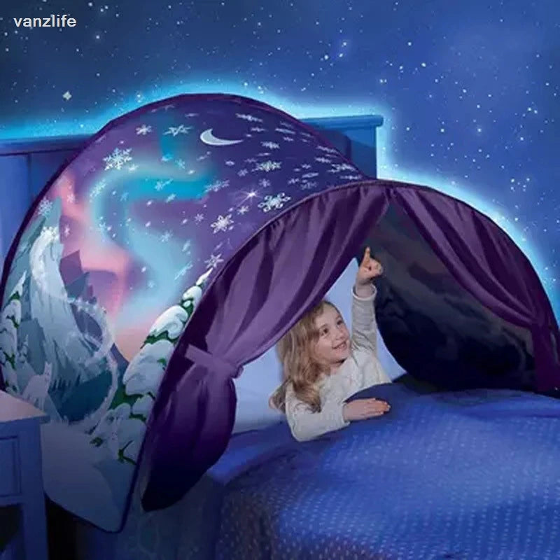 tente enfant étoiles lune nuages sac rangement voyage extérieur fantaisie magique violet rose bleu