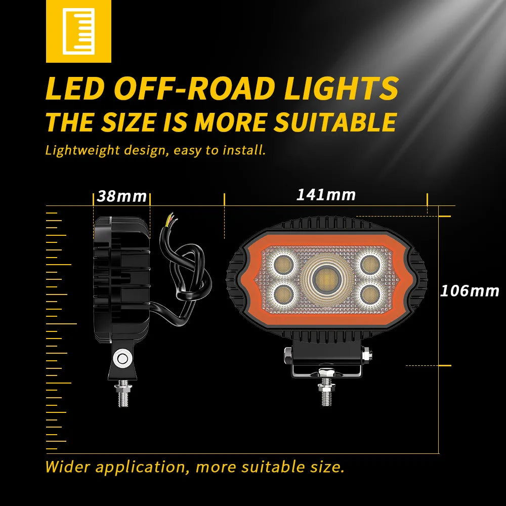 lampe led travail off road orange noir grille led moderne robuste vis fixation câble