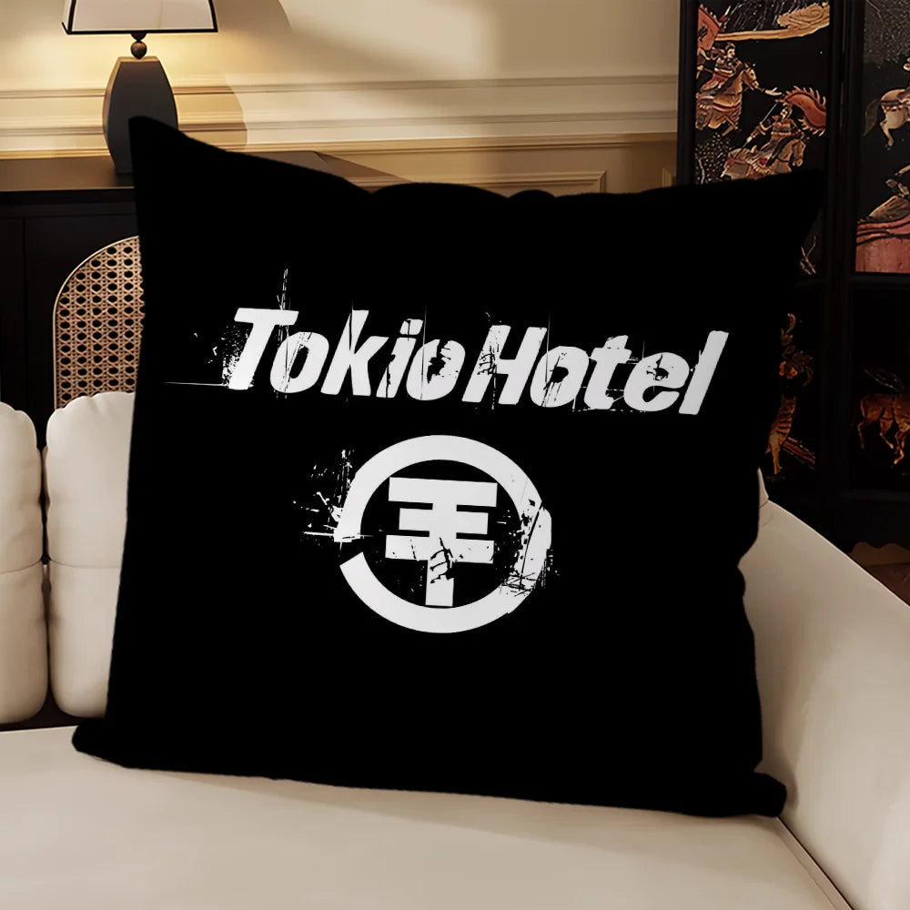 taie d'oreiller décorative noire motif groupe tokio coussin salon chambre moderne coton polyester