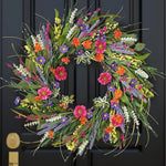 décoration murale couronne florale printemps couleurs vives champêtre papillons inclusintérieur accrochage bouclemétallique