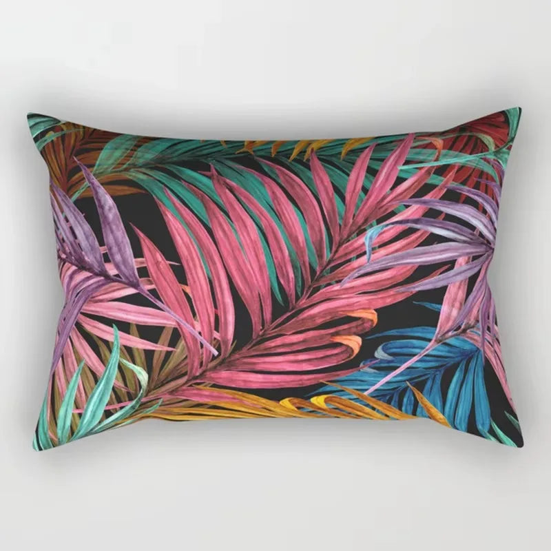 coussin rectangulaire décoratif motif feuilles tropicales fleurs papillons moderne chambre salon maison 30x50cm