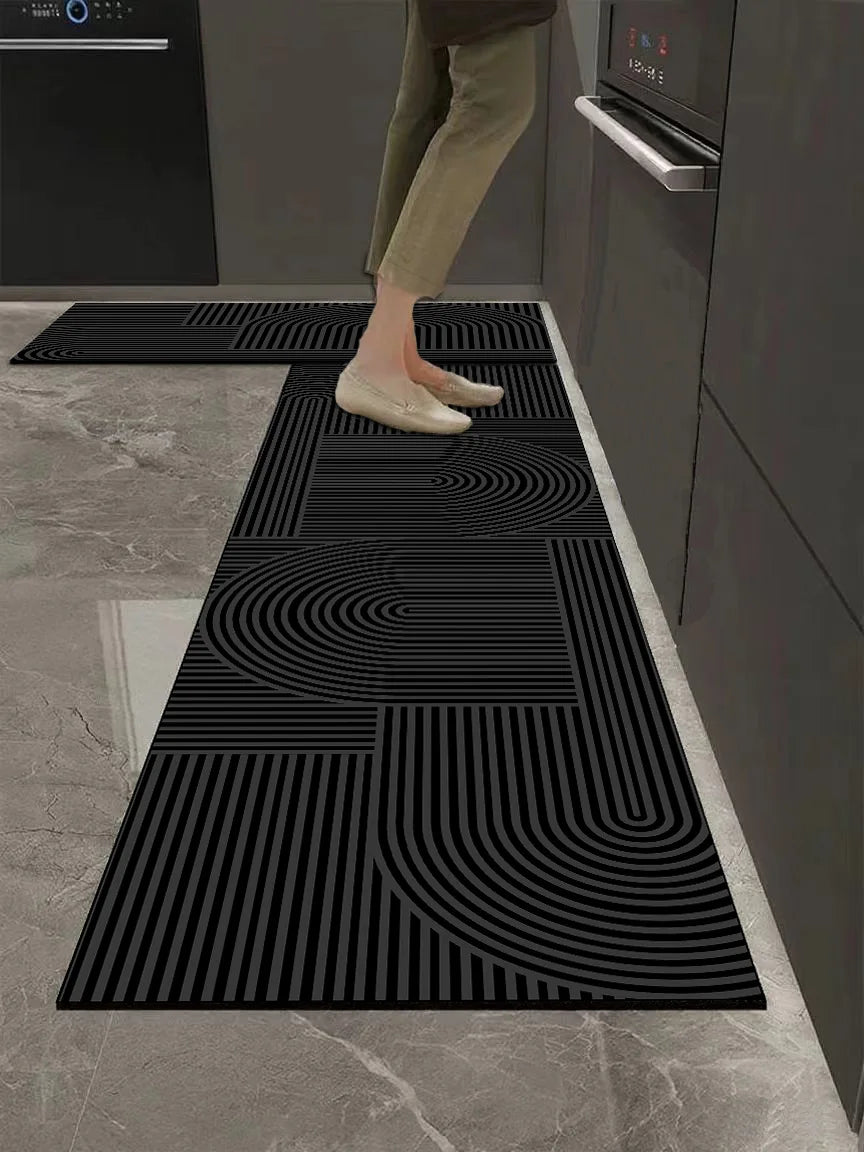 tapis solide polyester antidérapant noir rayures horizontales moderne cuisine easy clean