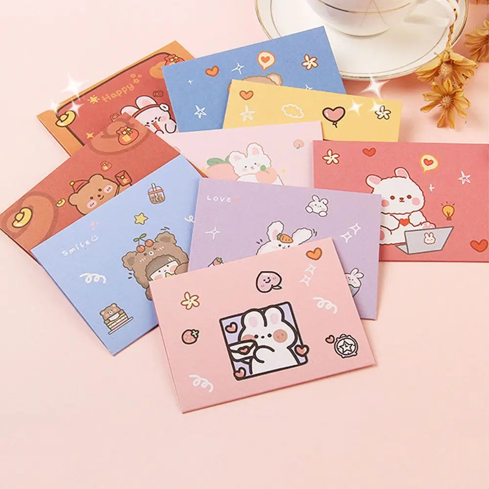 cartes postales anniversaire ours lapin dessins animés bleu rose violet mignon cartoon