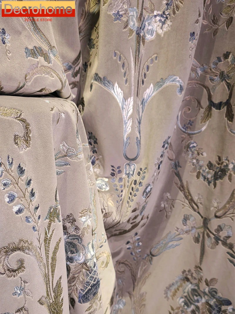 rideau floral classique beige gris bleu doré opaques salon chambre