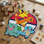 tapis dessin animé pokémon pikachu charmander bulbasaur squirtle rouge bleu vert Jaune orange blanc