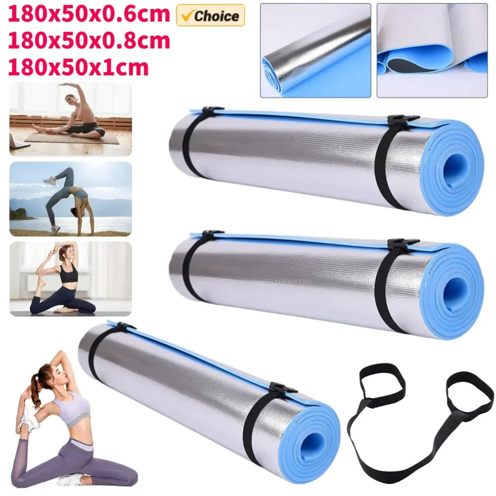tapis yoga bleu texture embossée mousse confortable ceinture serrage 10mm moderne fitness sport