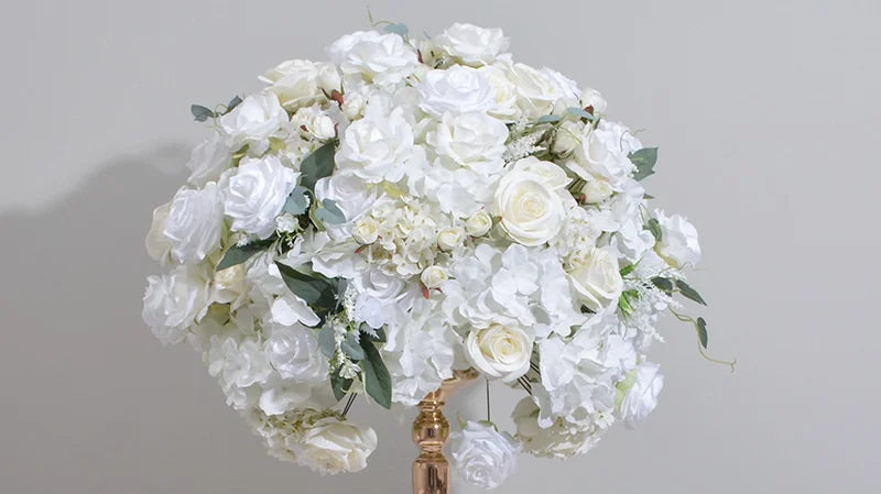 décoration mariage bouquet fleurs artificielles roses hortensias classique intérieur 60cm blanc violet