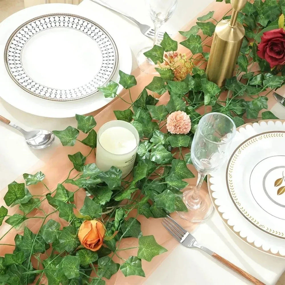 guirlande feuilles artificielles vertes decoration exterieure naturelle 10mètres accrochable anniversaire mariage