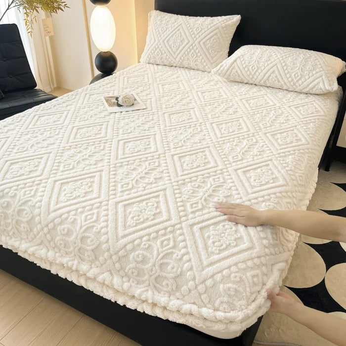 housse matelas jacquard motif géométrique gris clair élégante polyester élastique antidérapante adultes lit