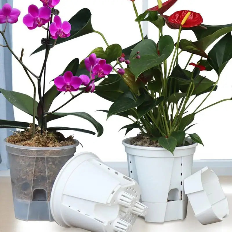 pots fleurs noirs blancs modernes couvercles perforés tailles diverses hydroponie jardinage