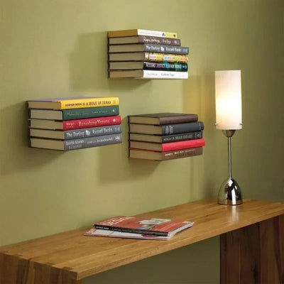 Étagère flottante invisible pour livres en métal noir sur mur blanc