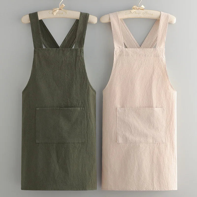 tablier crêpe vert foncé gris bleu marine simple poche avant croisé arrière résistant coton