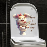 sticker toilette effet 3d animal mignon chat chien pvc illustration cartoon adhésif salle bain