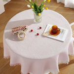 nappe table moderne 50x50cm 90x90cm rayures diagonales franges beige jaune rose bleuclair festive
