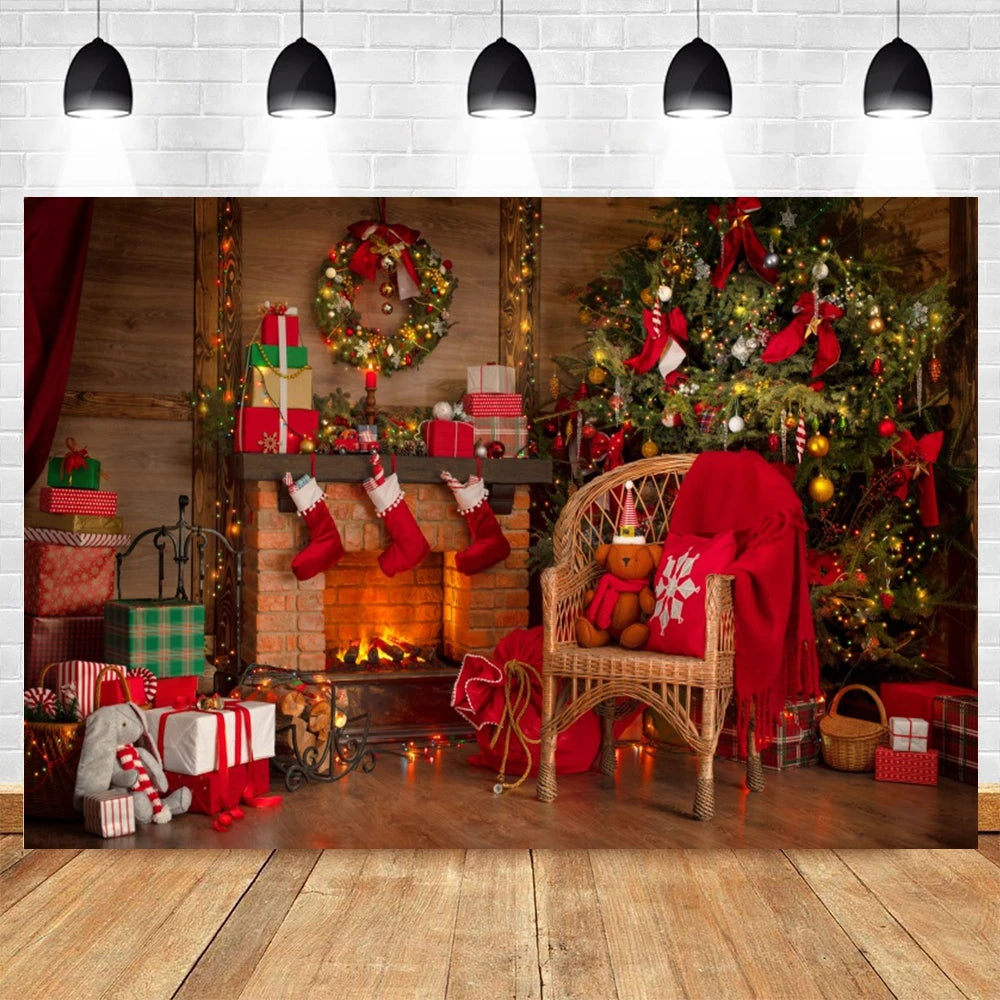 Décor vinyle gris pour cheminée avec motifs festifs