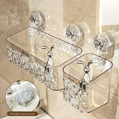 Panier d'étagère à ventouse motif Glacier installé dans une douche moderne