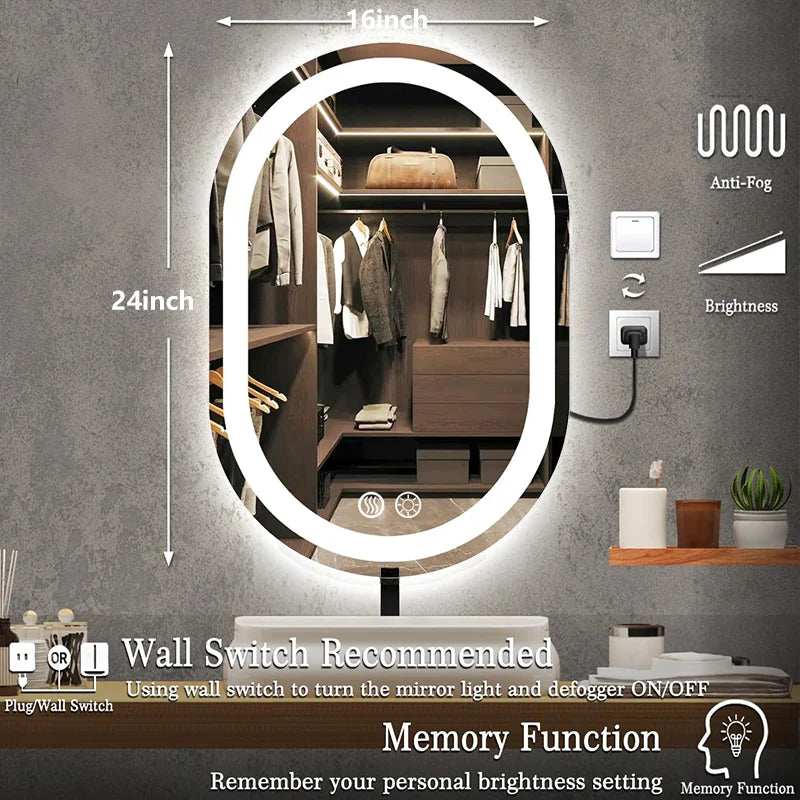 miroir led ovale moderne anti buée éclairé murale contemporain