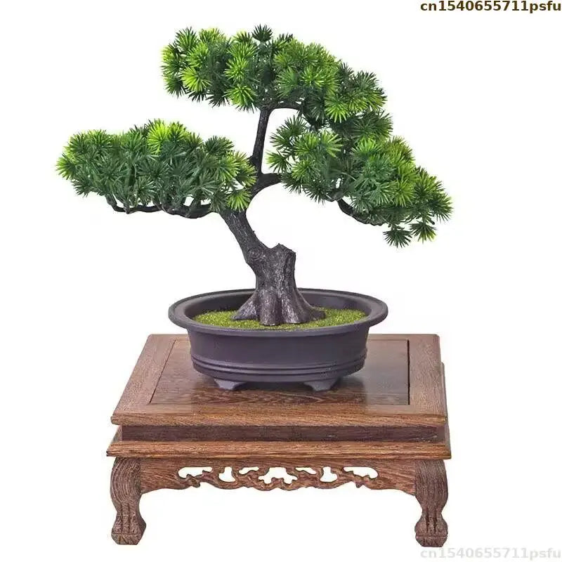 support bonsaï bois rose texture naturelle classique plateau carré fleurs décoration intérieure