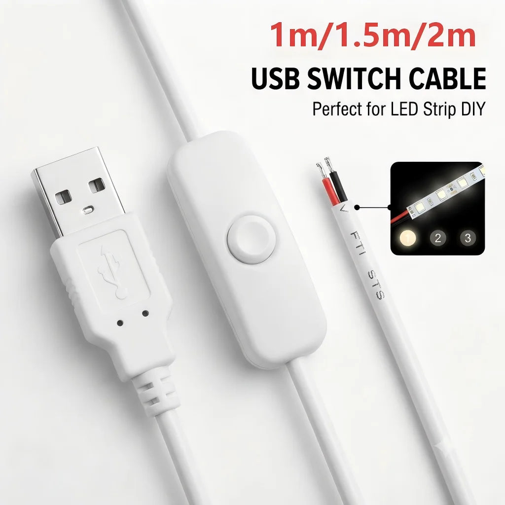 câble usb extension 24v 1m 1m5 2m blanc interrupteur led strip moderne bricolage