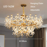 lustre or cristal transparent fleurs classique suspension chaines led moderne