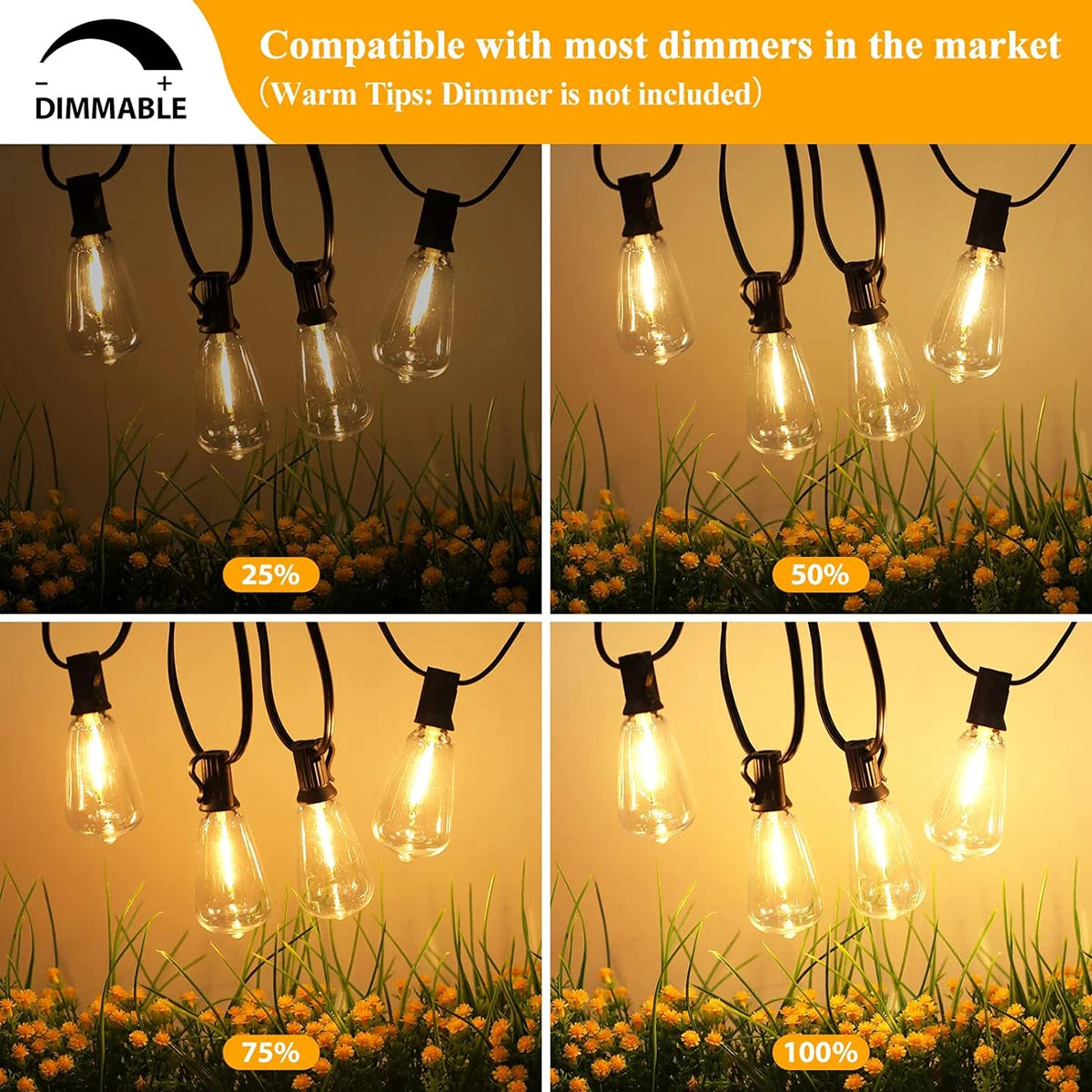 guirlande lumineuse led transparente vintage 15 ampoules 9m clips intégrés blanc noir moderne