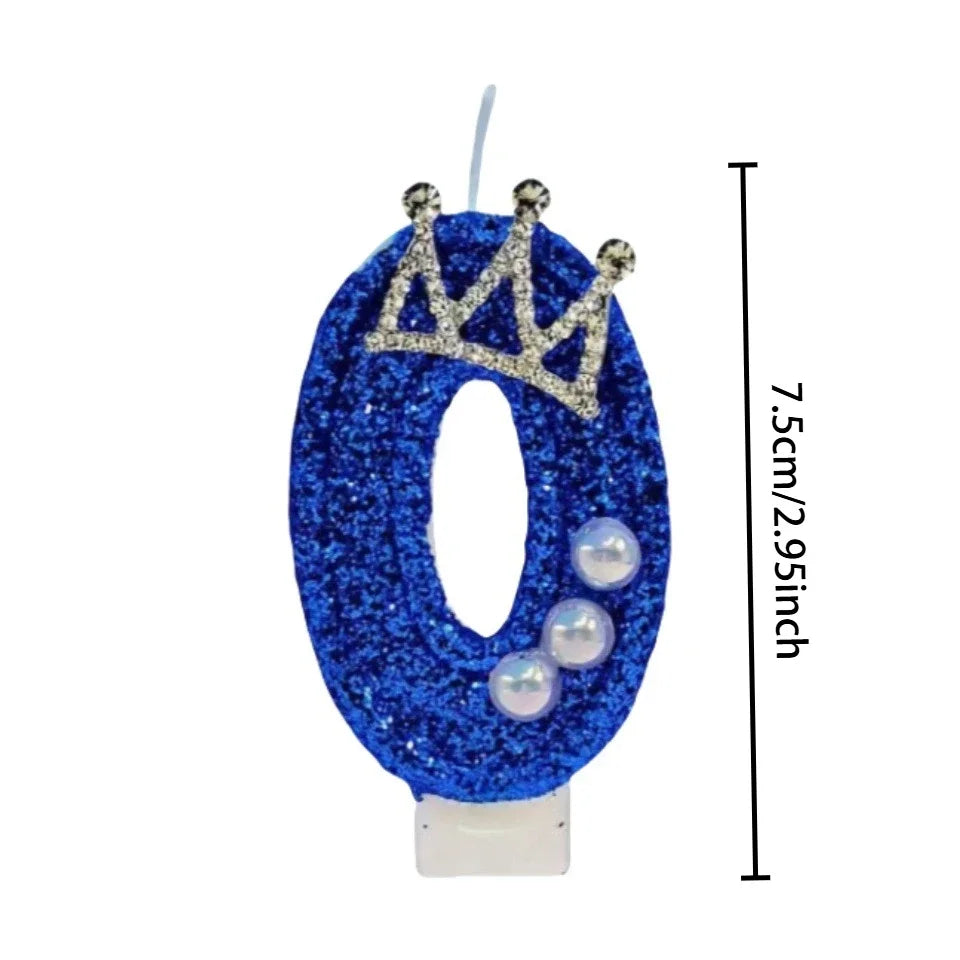 bougies chiffre anniversaire bleu pailleté décoratives festives crochet couronne numérotées grande taille