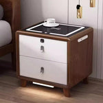 table nuit moderne bois blanc marron poignées métalliques chargeur sans fil