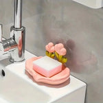 support savon moderne rose blanc fleurs relief surface lisse évacuation salle bain portable