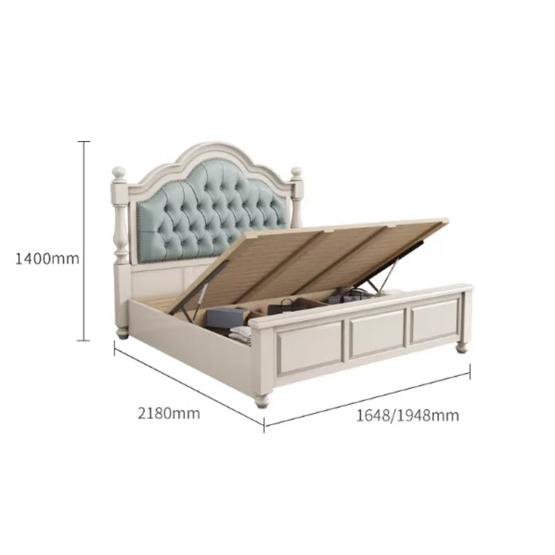 lit double blanc tête capitonnée coffre intégré élégant classique chambre coucher matériaux bois motifs