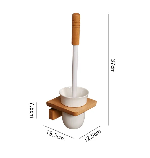 porte brosses toilette moderne céramique bois blanc marron support mural fixations minimalistes réceptacle brosses