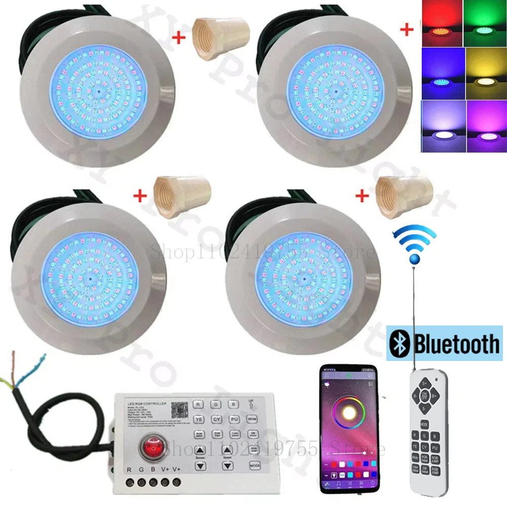 lumière sous marine piscine led rgb blanc moderne adhésif contrôleur bluetooth adaptateurs fixations