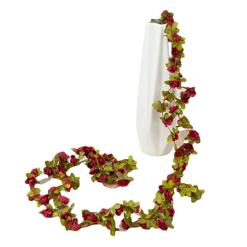 guirlande fleurs artificielles roses feuilles vertes décoration extérieure mariage anniversaire romantique rouge blanc