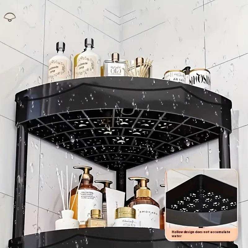 étagère angle pliable noire moderne niveaux rangement bouteilles cosmétiques salle bain cuisine