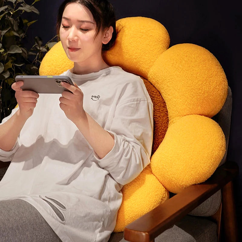 coussin fleur tournesol jaune blanc marron coréen moderne imperméable coton polyester canapé chambre