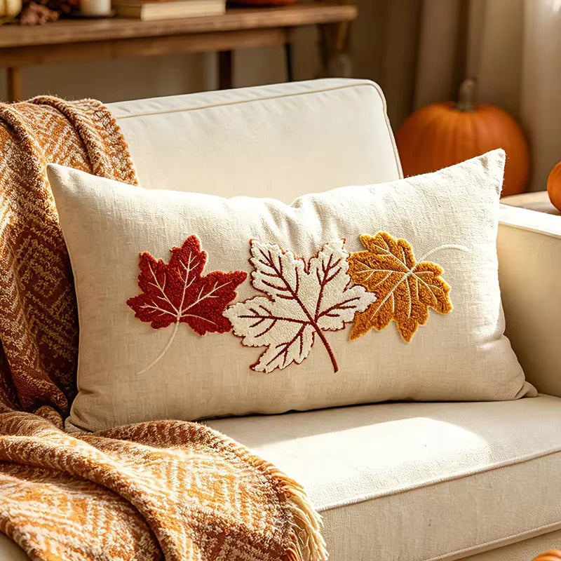 taies d'oreiller automnales citrouille feuilles érable rustique velours polyester non toxique respectueux environnement decoration