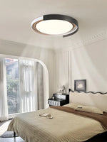 luminaire moderne bois grainé marron foncé éclairage ventilateur led invisible chambre coucher