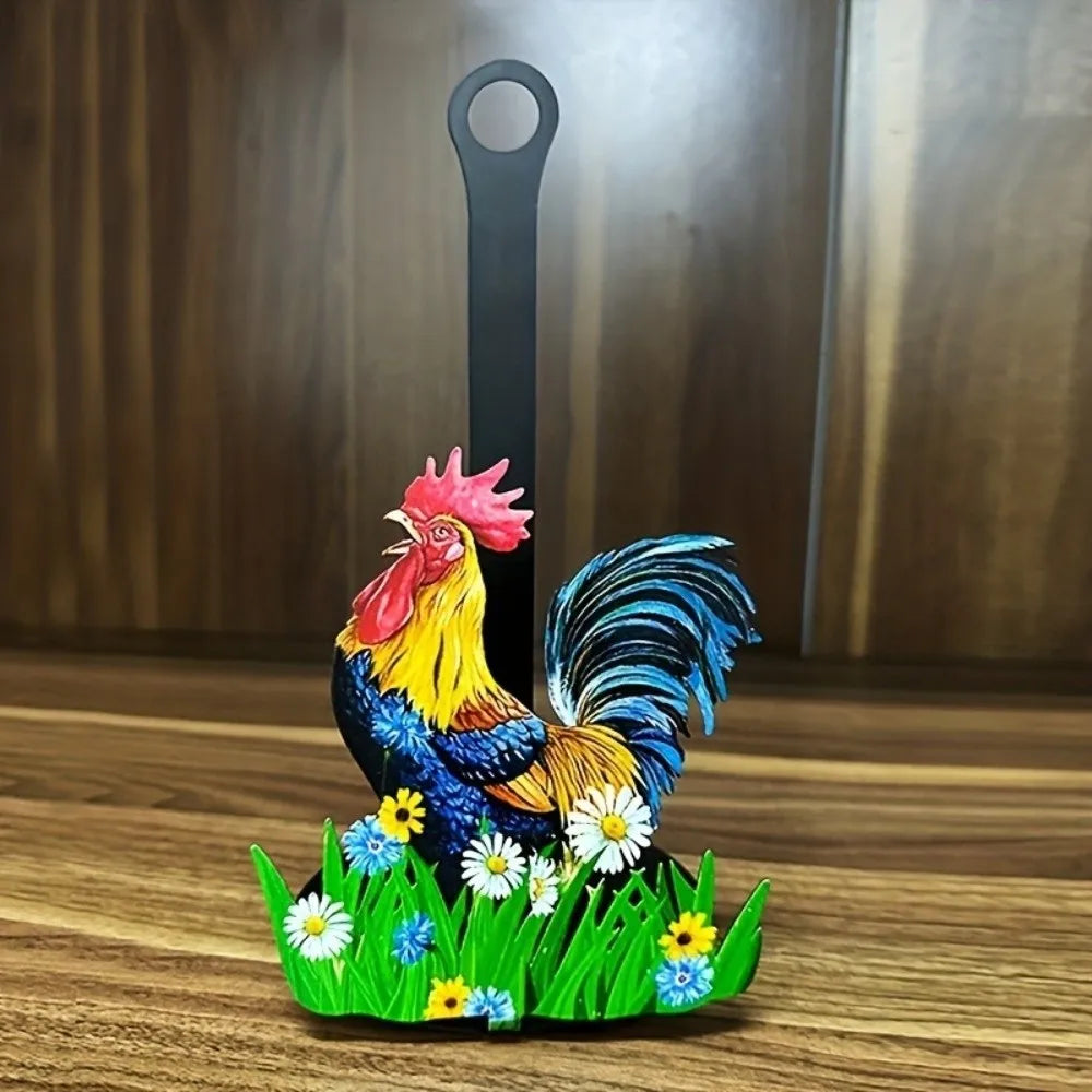 porte rouleau papier essuie tout coq décoratif motifs floraux bijoux fantaisie champêtre rustique blanc