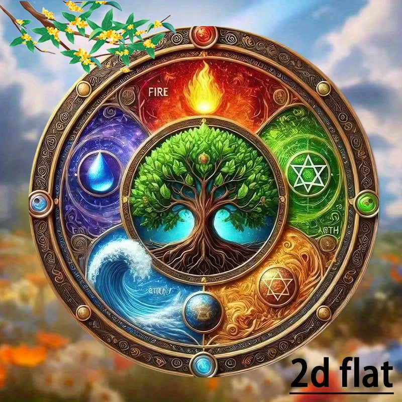 tableau mural arbre vie multicolore symboles astrologiques cercles concentriques art contemporain opaque 20x20cm