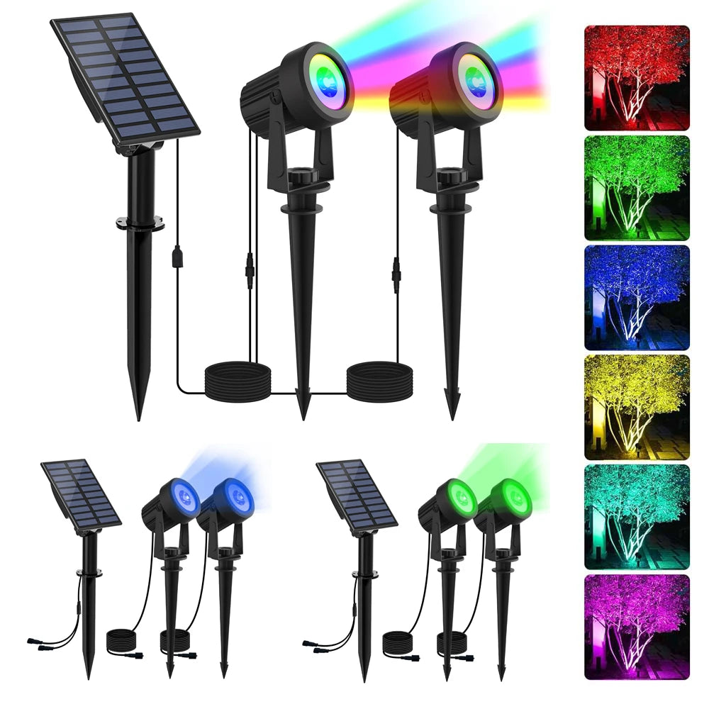 projecteurs solaires led colorées modernes rouge violet bleu arboriculture décoration extérieure halloween noël