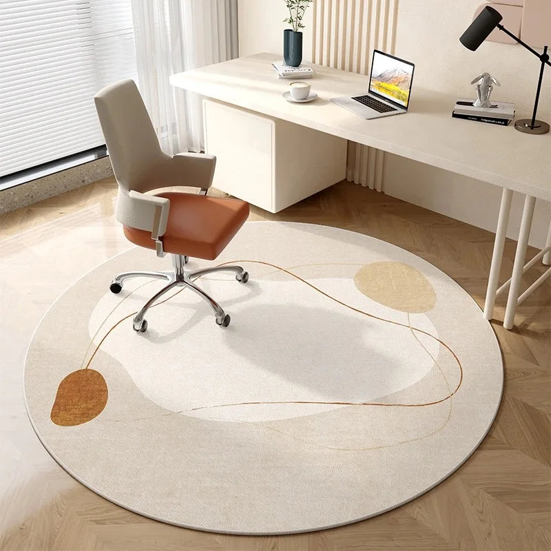 tapis rond beige clair flanelle motif géométrique moderne salon chambre intérieur doux imperméable