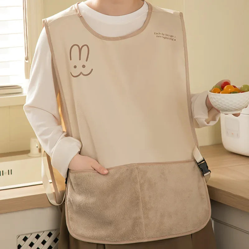 tablier cuisine femme beige imprimé visage lapin poche amovible ceinture ajustable moderne durable