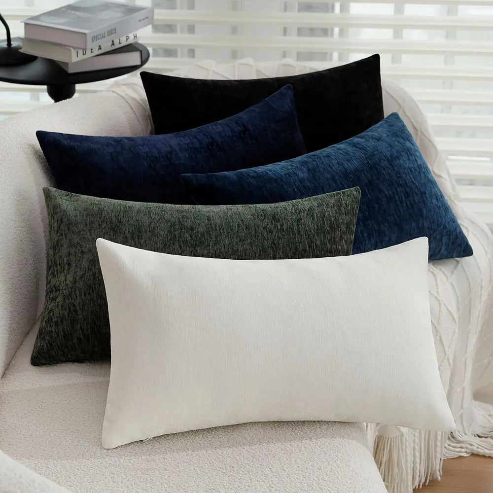 housse coussin polyester solide noir bleu marine vert foncé blanc contemporain décoratif chambre salon