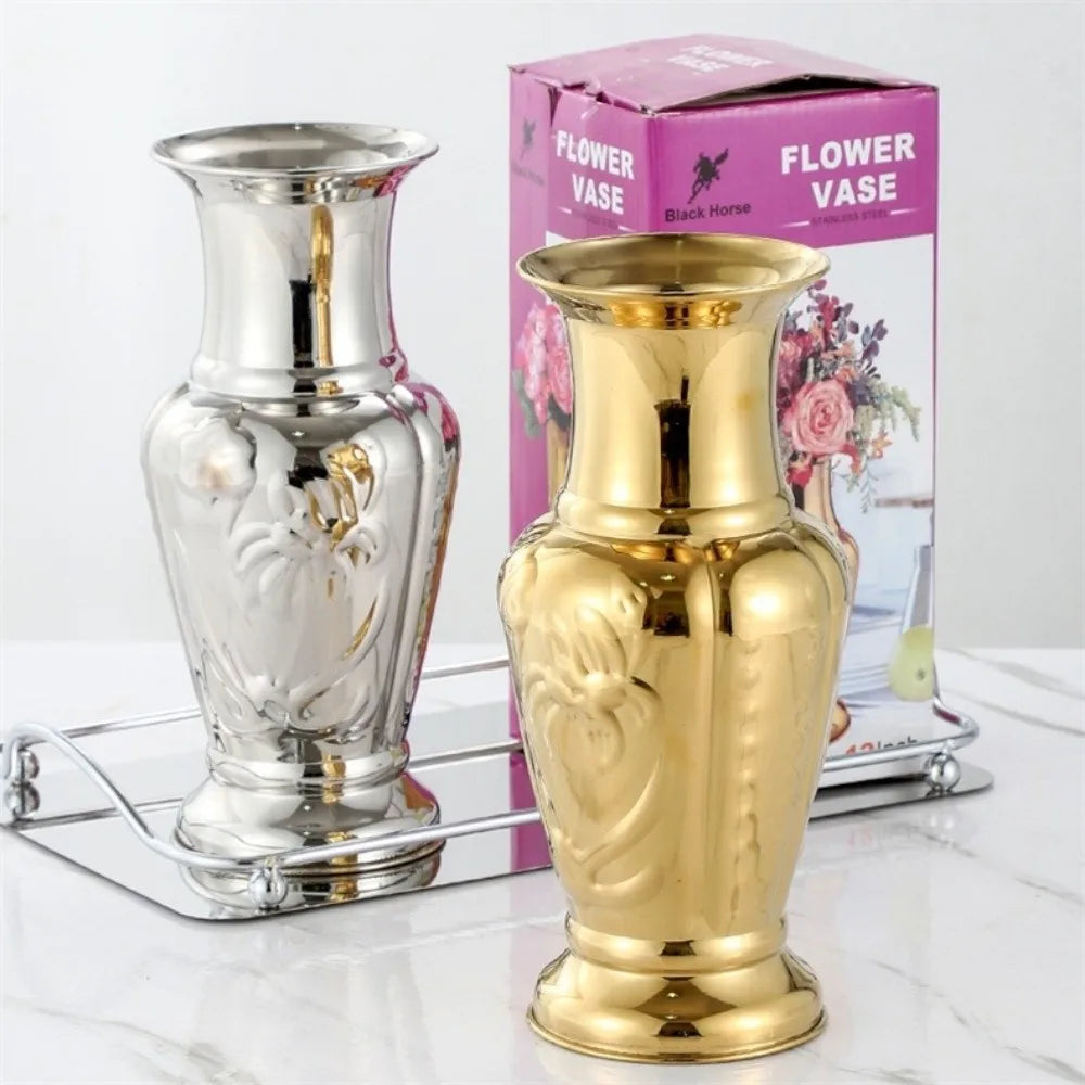 vase fleurs dorées métal argent or texture miroir brillante classique grande table unique ornement