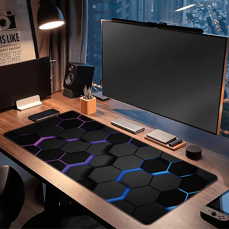 tapis souris gaming hexagonal noir bleu violet moderne organiser souris clavier éléments